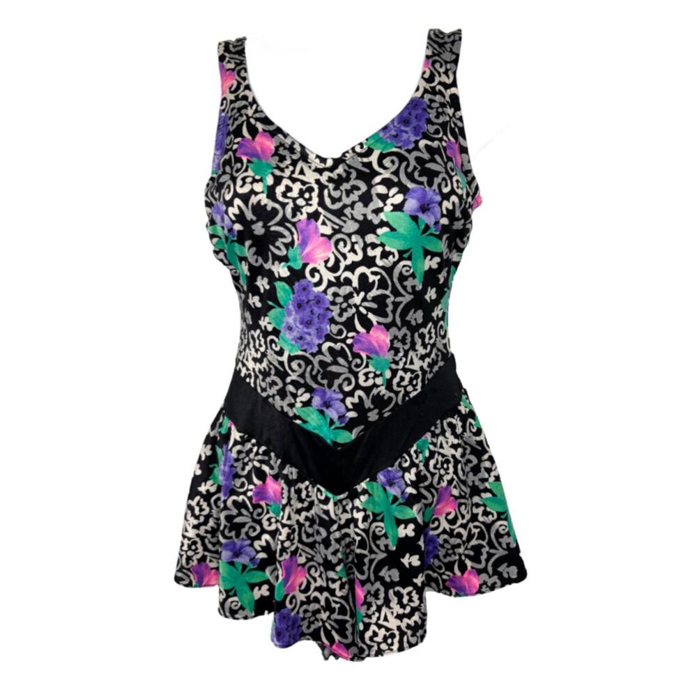 Vtg 80s Maxine of Hollywood Women's Sz 10 Floral Open Back Romper Swimsuit(1978) - Picture 1 of 8